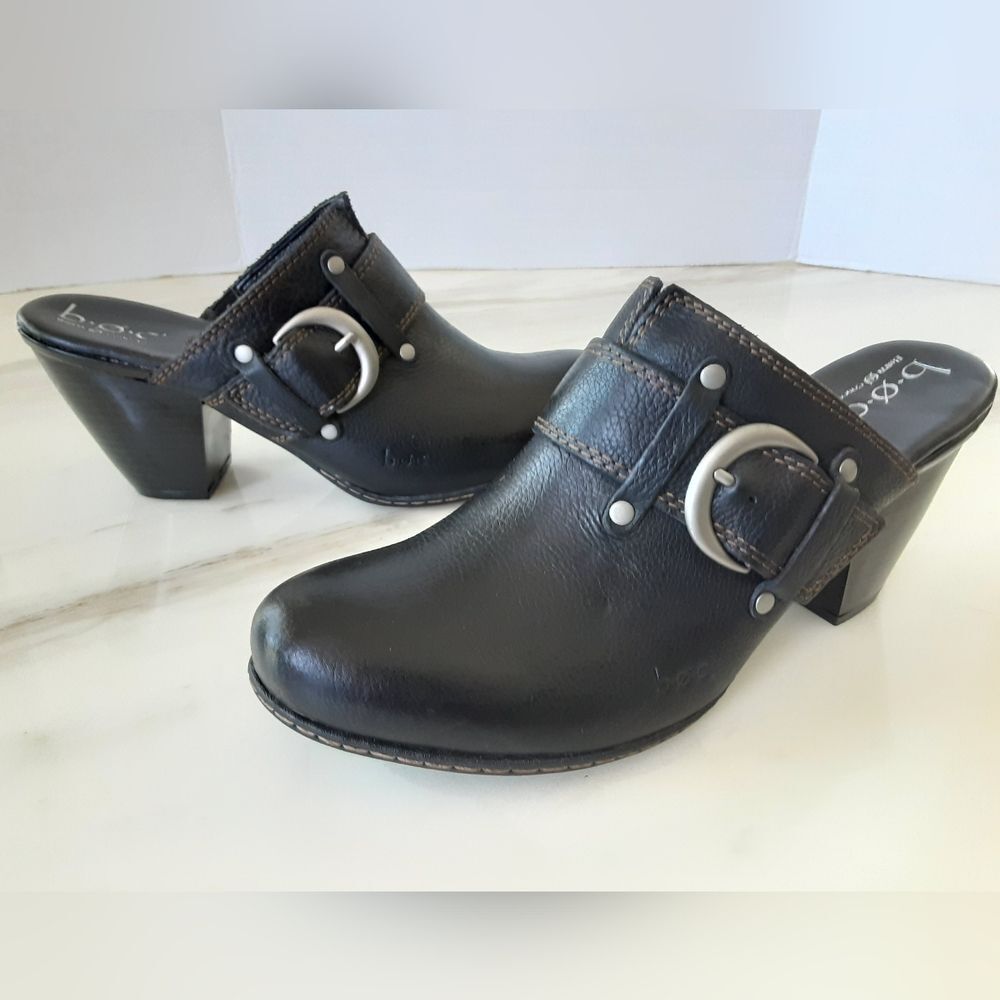 BORN CONCEPT B.O.C. Black Leather Buckle Heeled Mules Sz 9.5